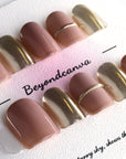 Elegant Matte Acrylic Short Square Colorblock Handmade Press On Nails BEYONDCANVA