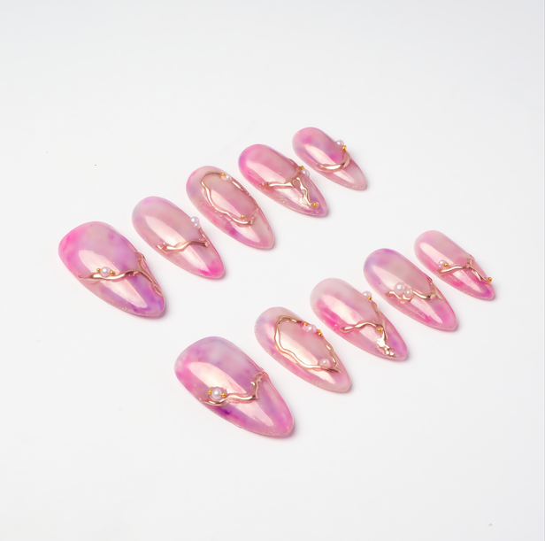 Rosé Veins Handmade Press On Nails