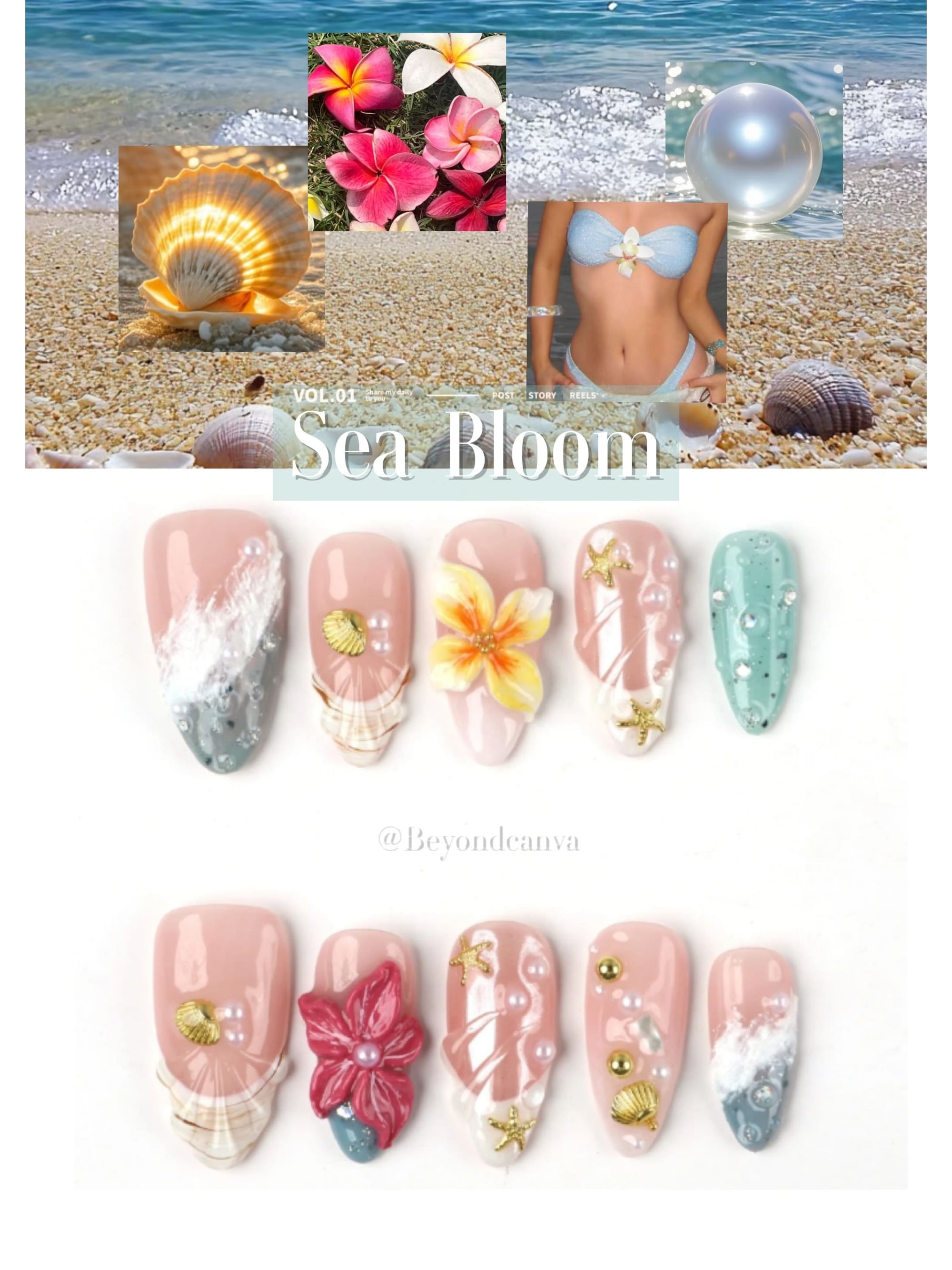 Sea Bloom Handmade Press On Nails