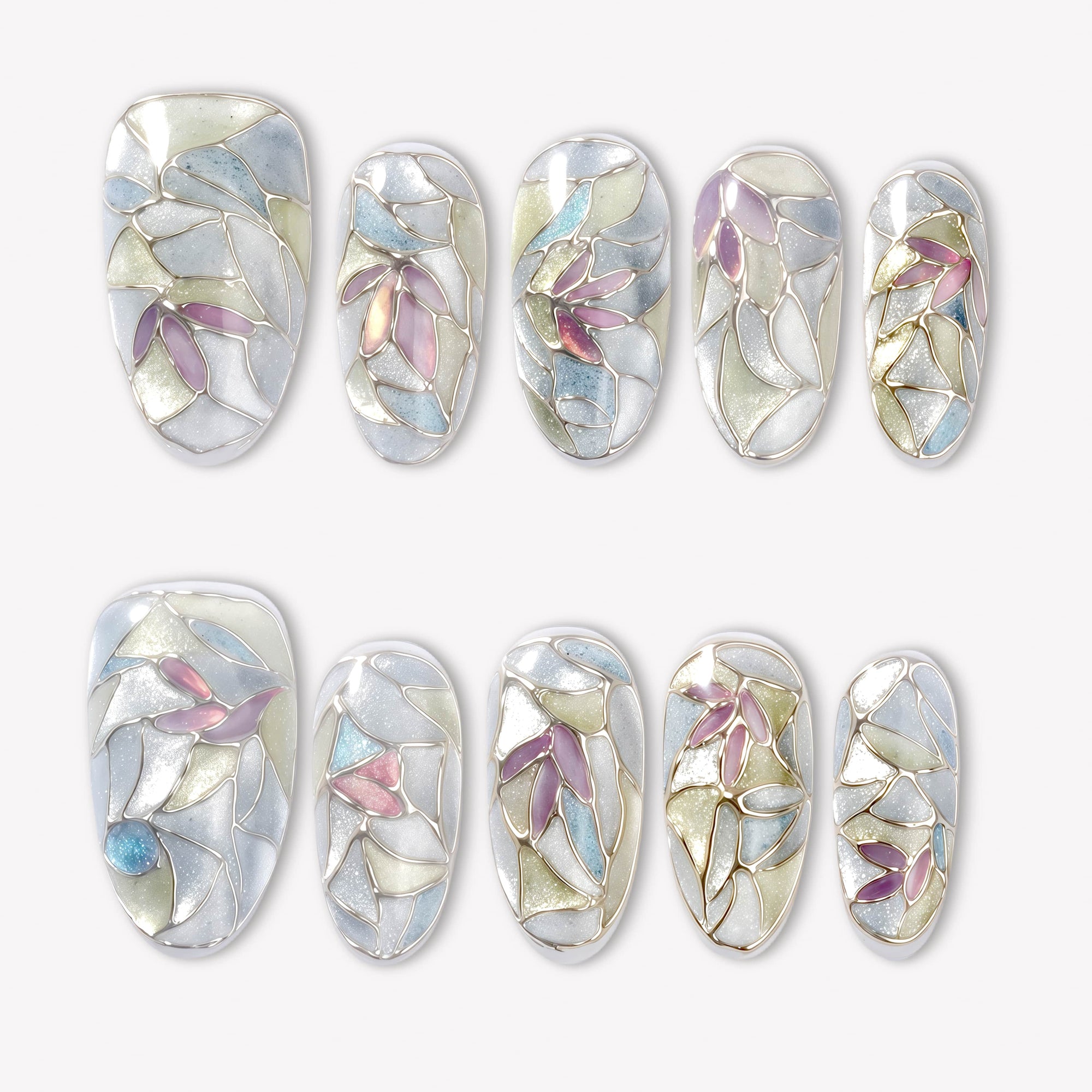 Crystal Leaves Handmade Press On Nails