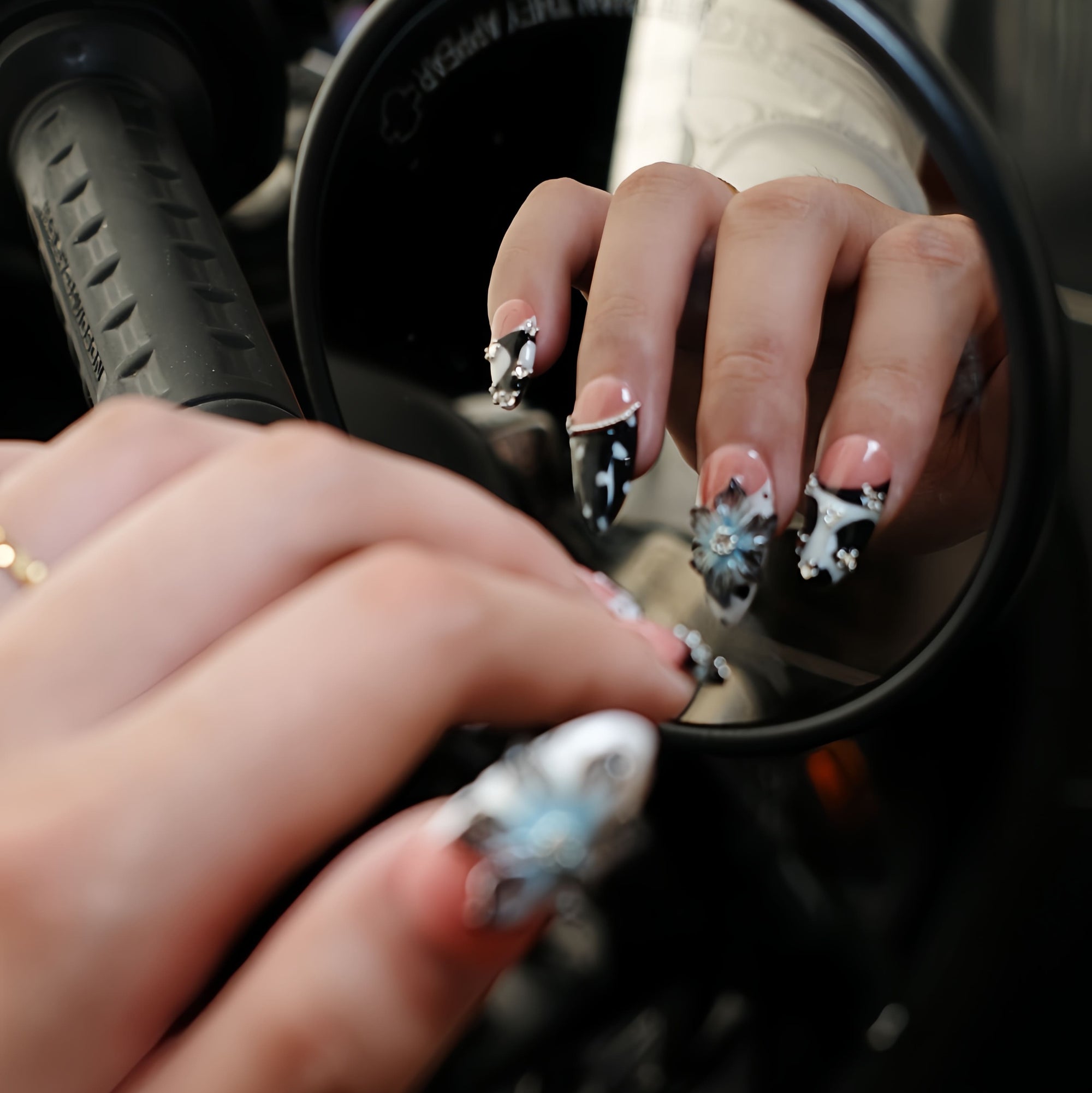 Midnight Bloom Handmade Press On Nails