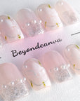 Elegant Pink Acrylic Square Medium Glossy Floral Handmade Press On Nails BEYONDCANVA