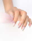Pink Acrylic Square Medium Glossy Floral Handmade Press On Nails BEYONDCANVA