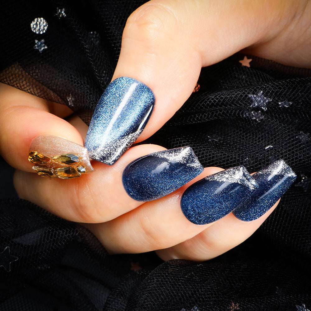 Nail Art That Dreams in Navy Galaxy Shades