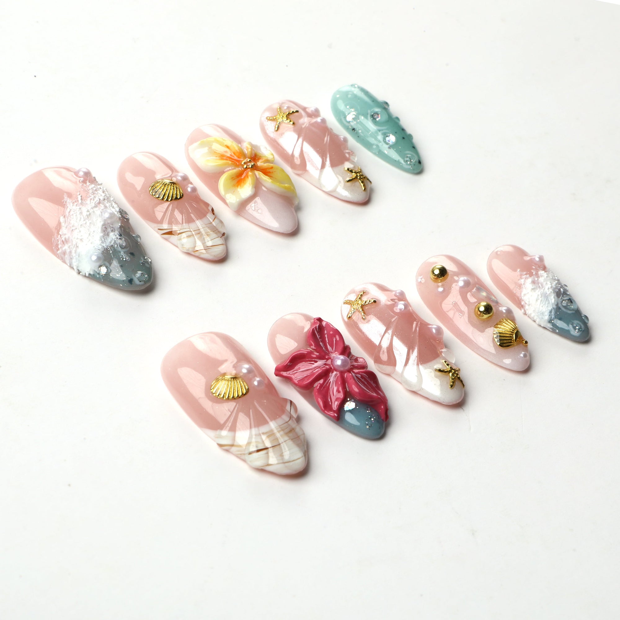 Sea Bloom Handmade Press On Nails