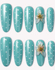 Mint Blossom Polka Handmade Press On Nails