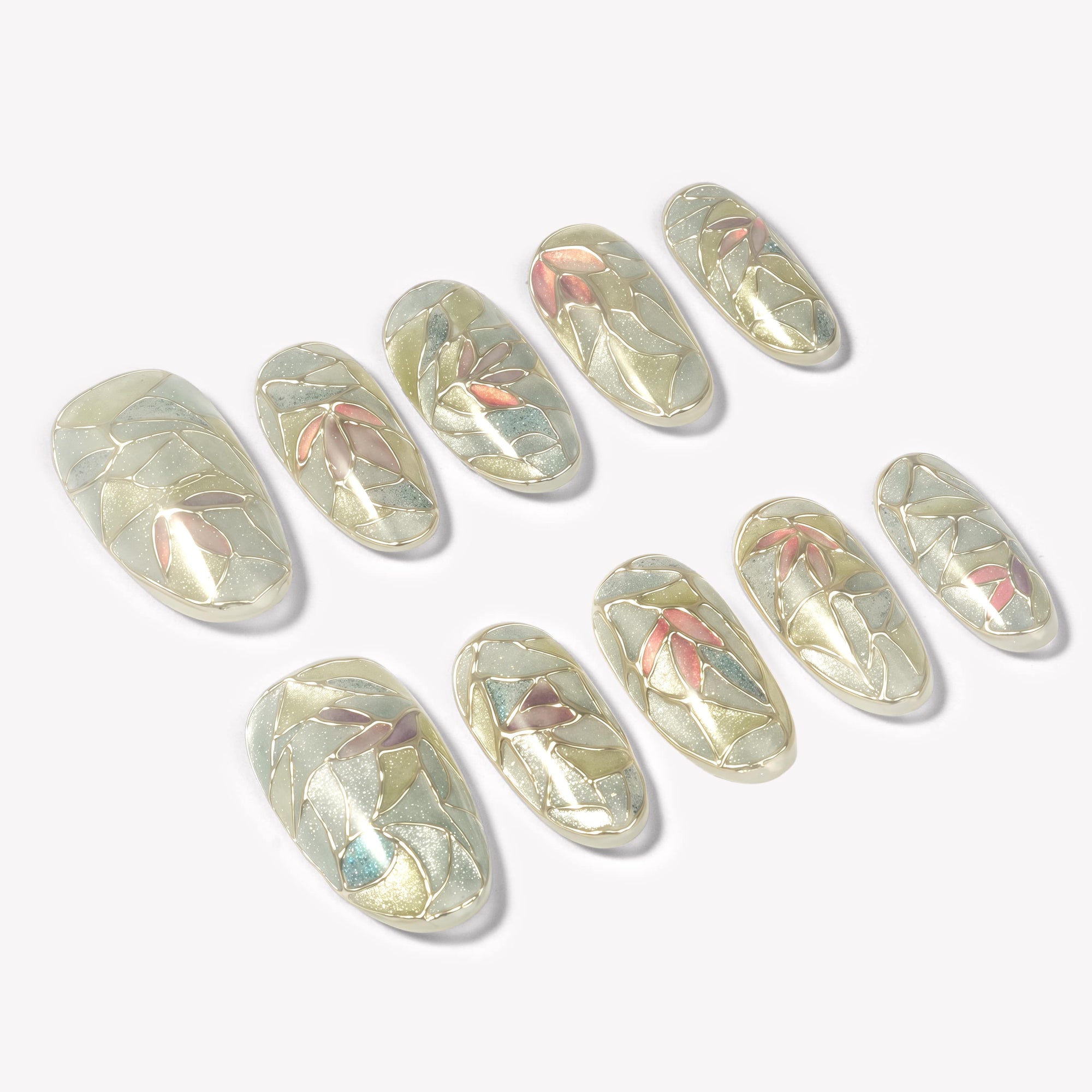 Crystal Leaves Handmade Press On Nails