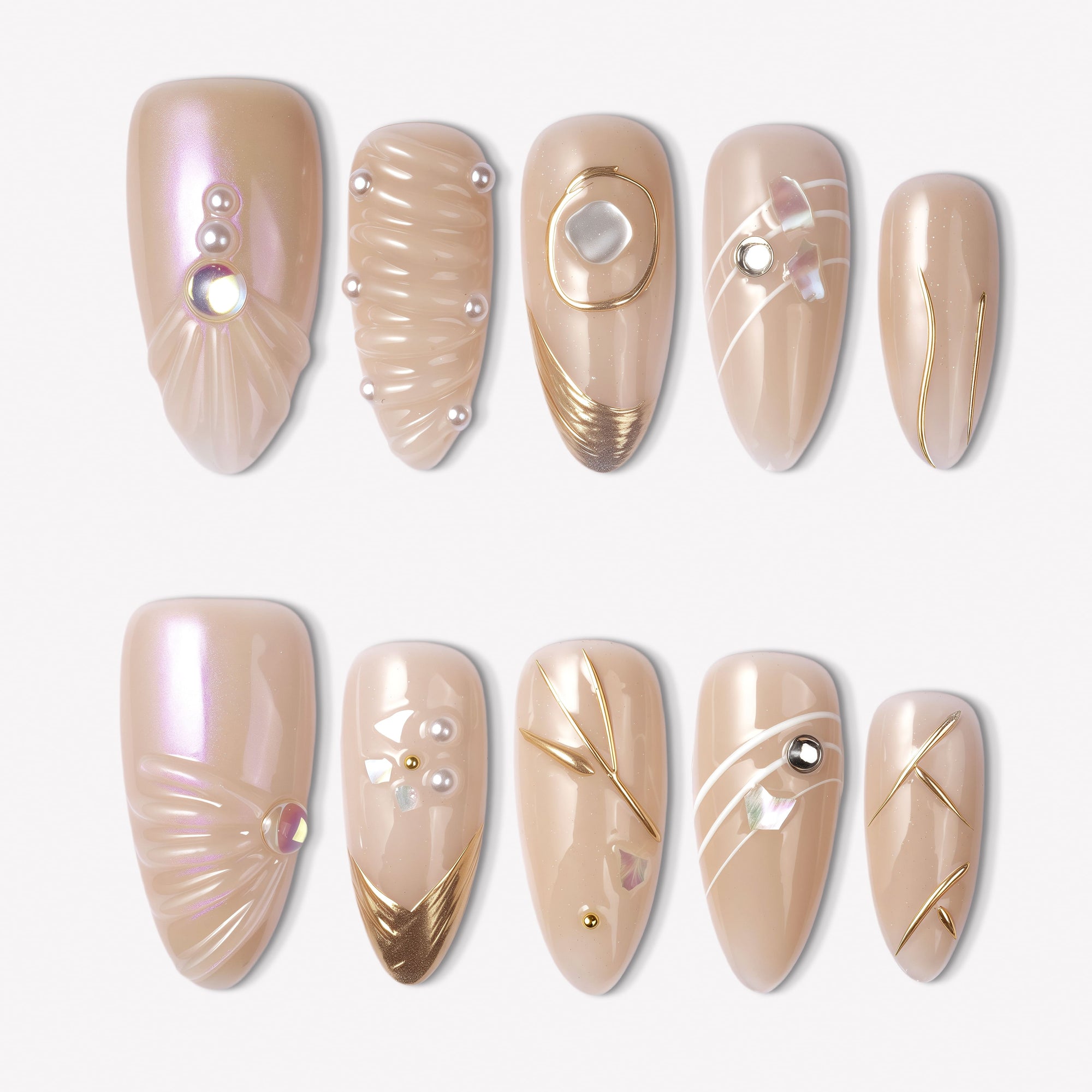 Golden Pearl Harmony Handmade Press On Nails