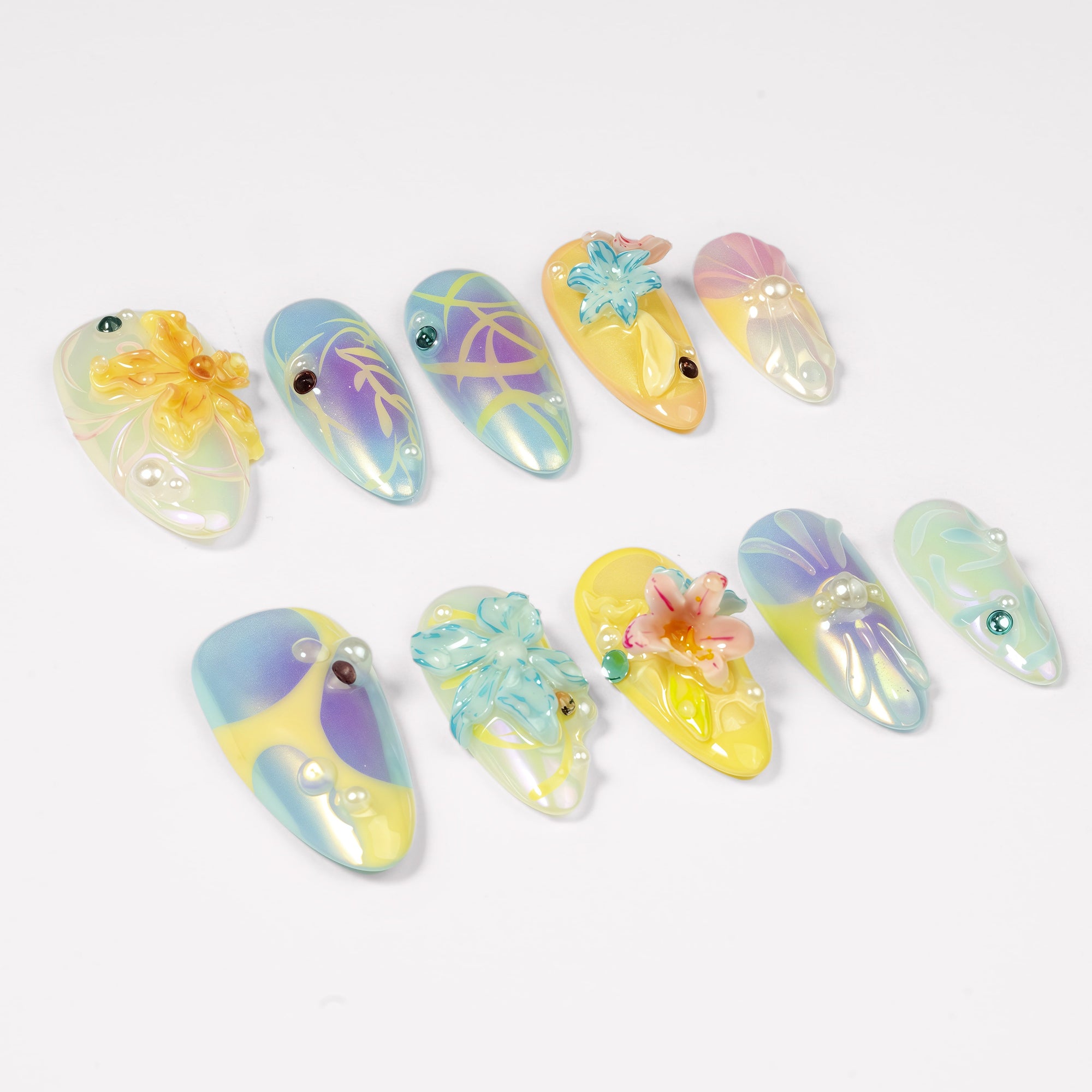Iridescent Petals Handmade Press On Nails
