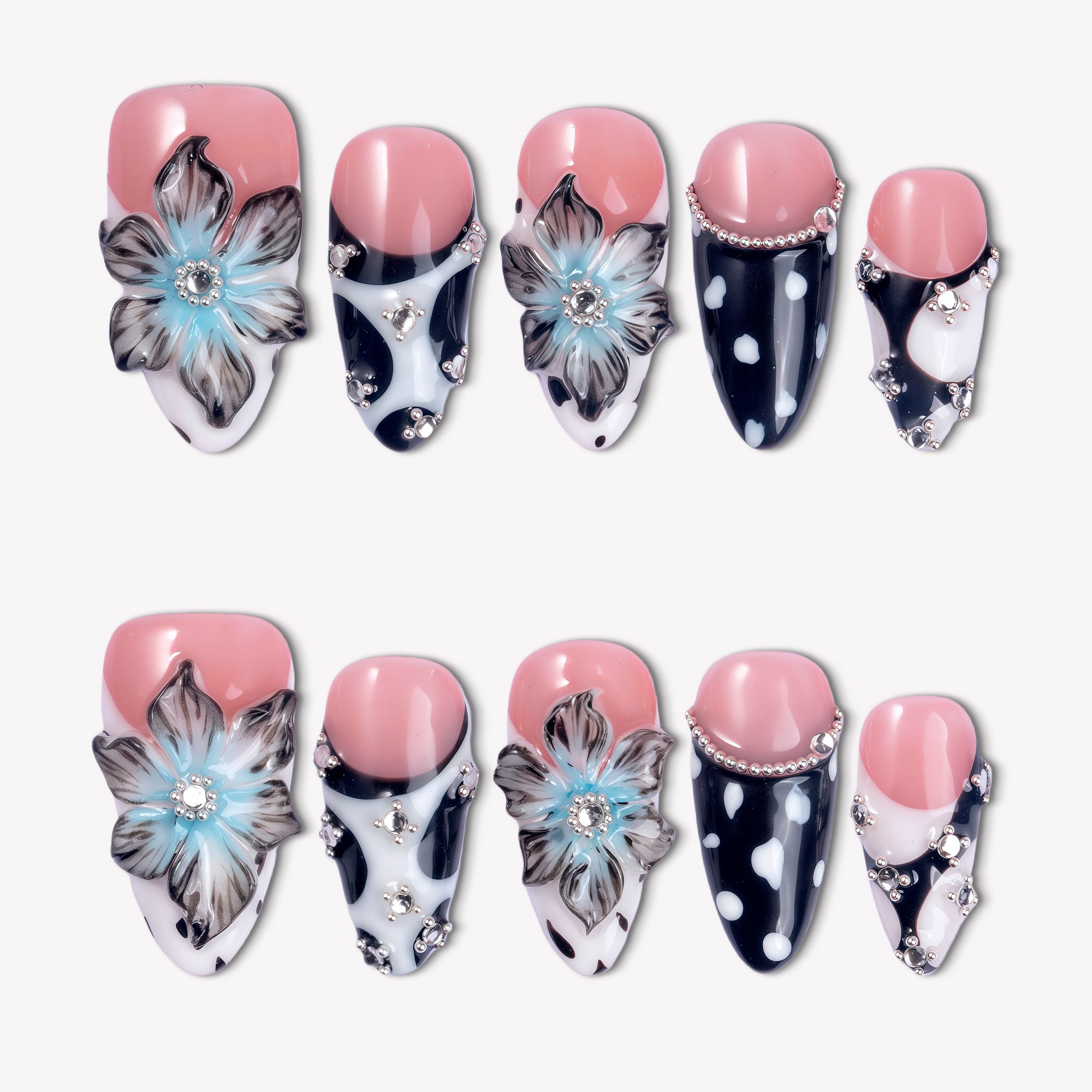 Midnight Bloom Handmade Press On Nails