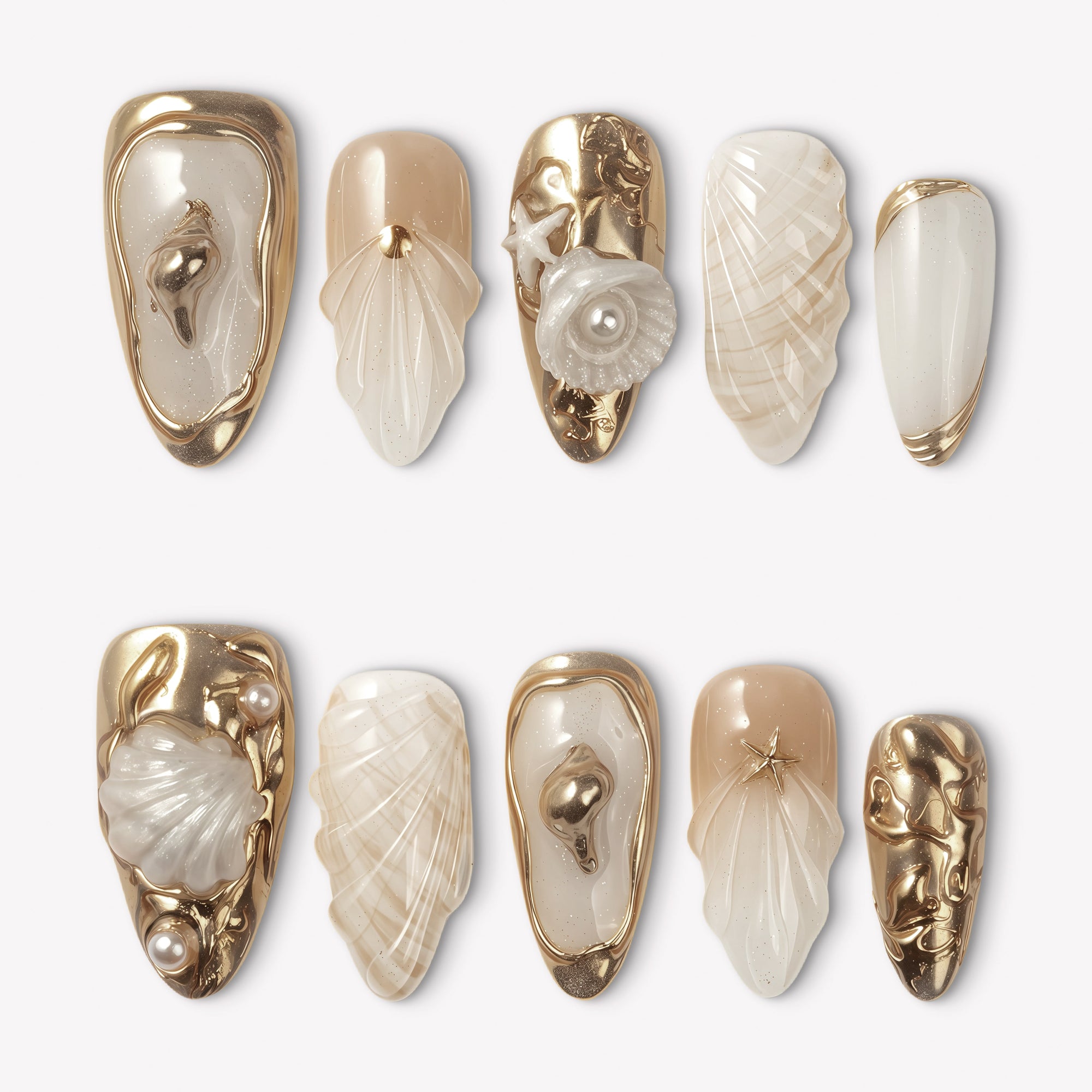 Golden Shell Handmade Press On Nails