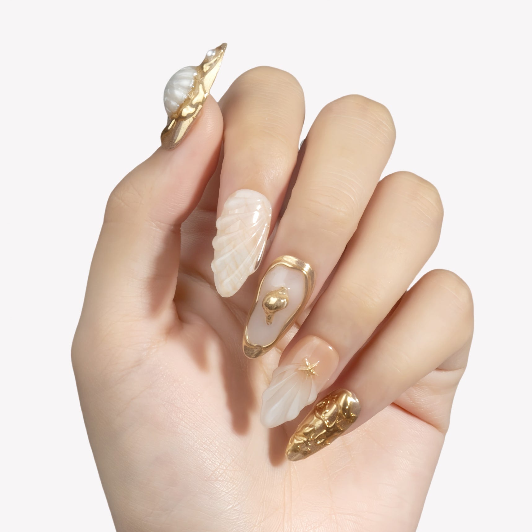 Golden Shell Handmade Press On Nails