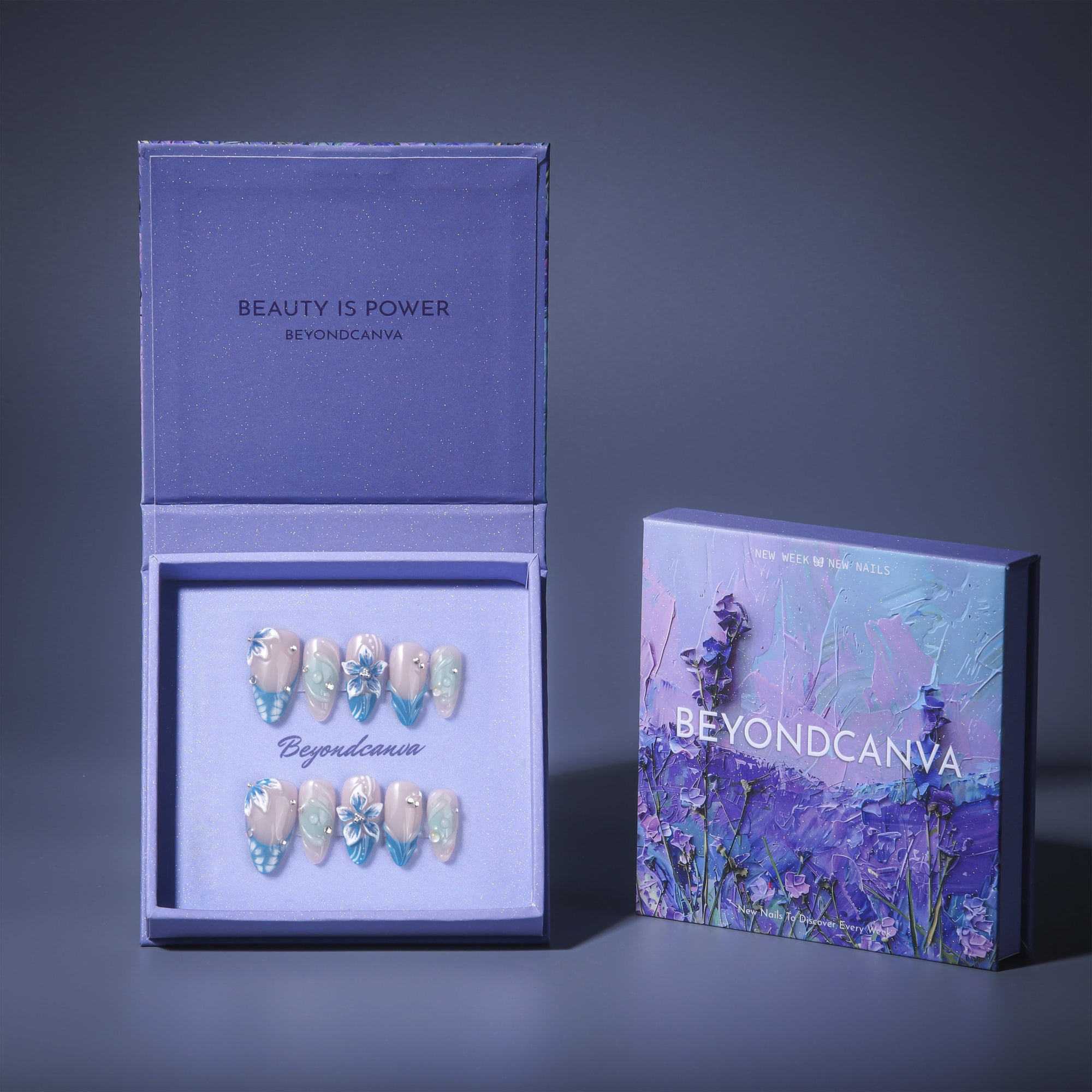 Azure Bloom Handmade Press On Nails
