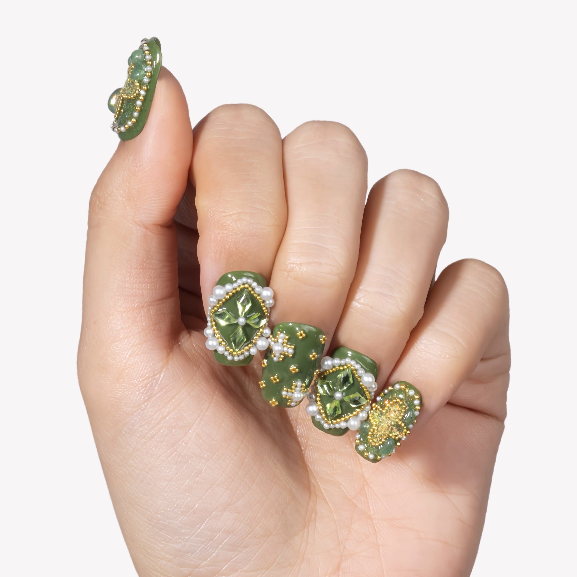 Emerald Crown Handmade Press On Nails
