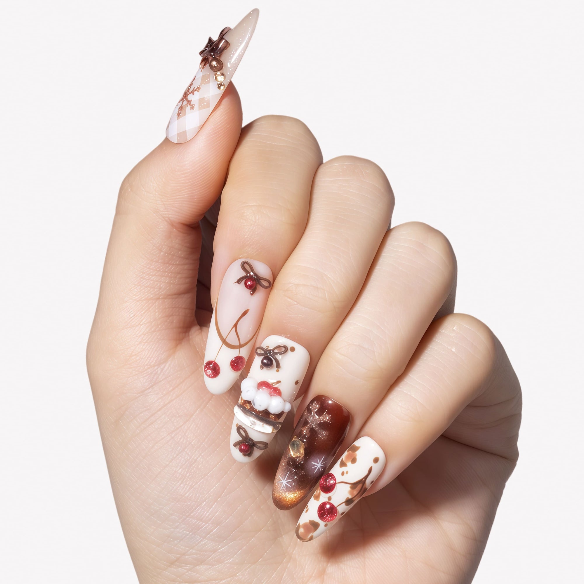 Cherry Cocoa Charm Handmade Press On Nails