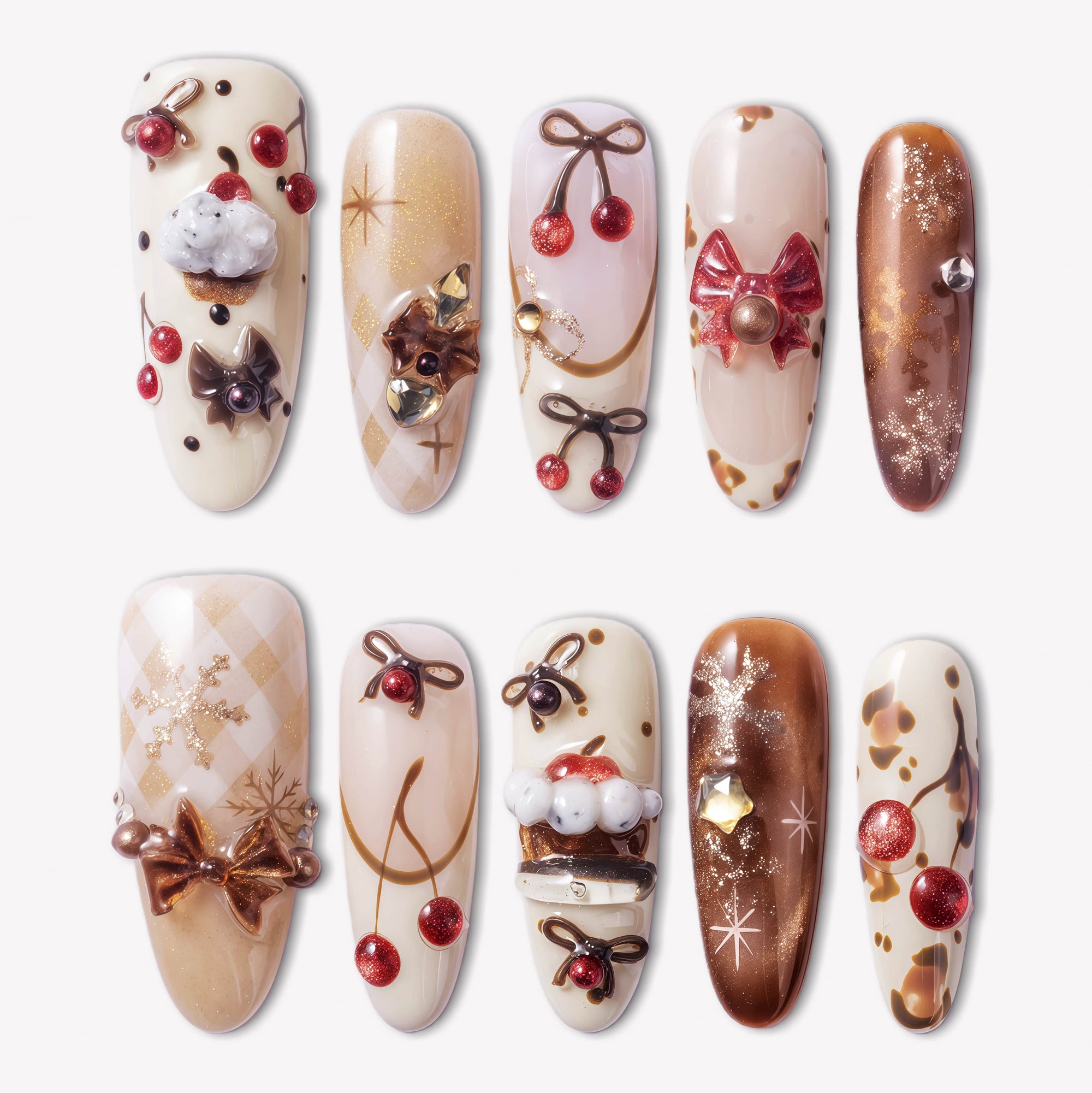 Cherry Cocoa Charm Handmade Press On Nails