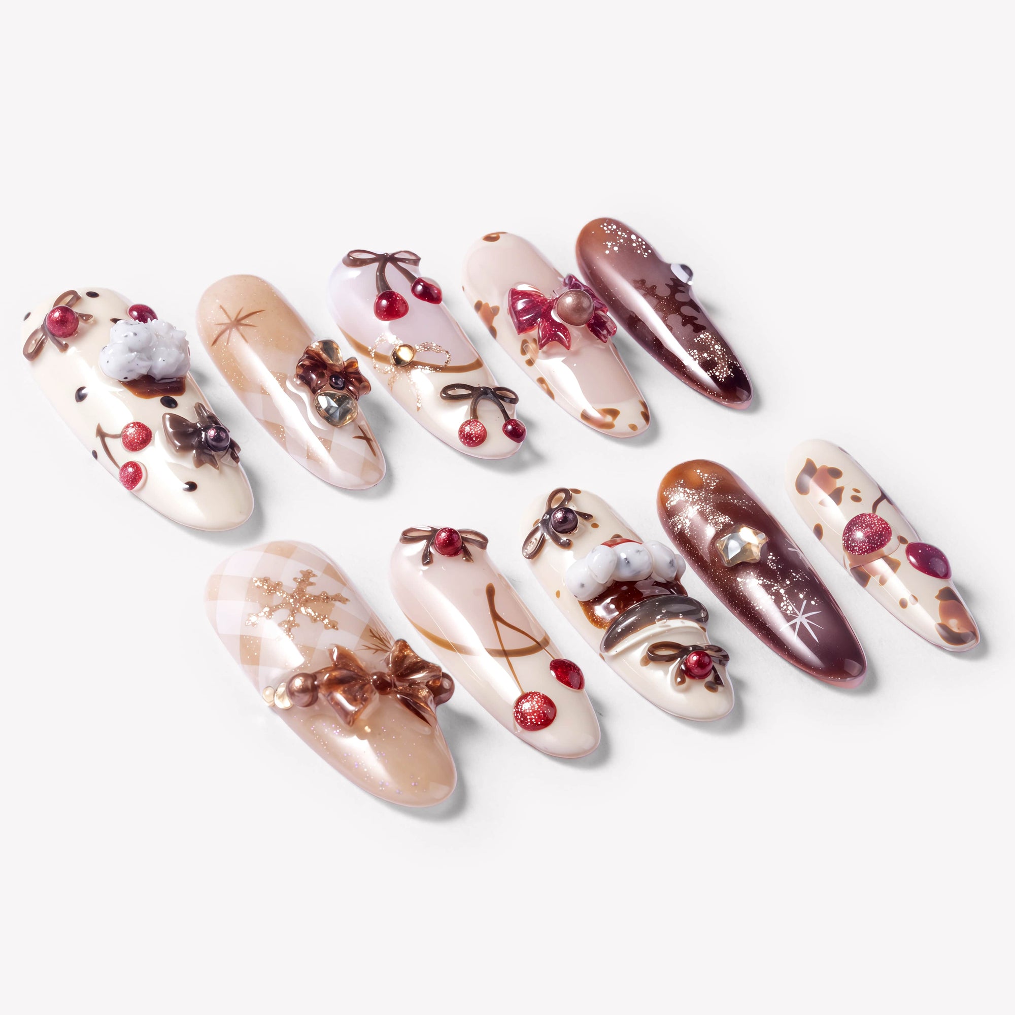 Cherry Cocoa Charm Handmade Press On Nails