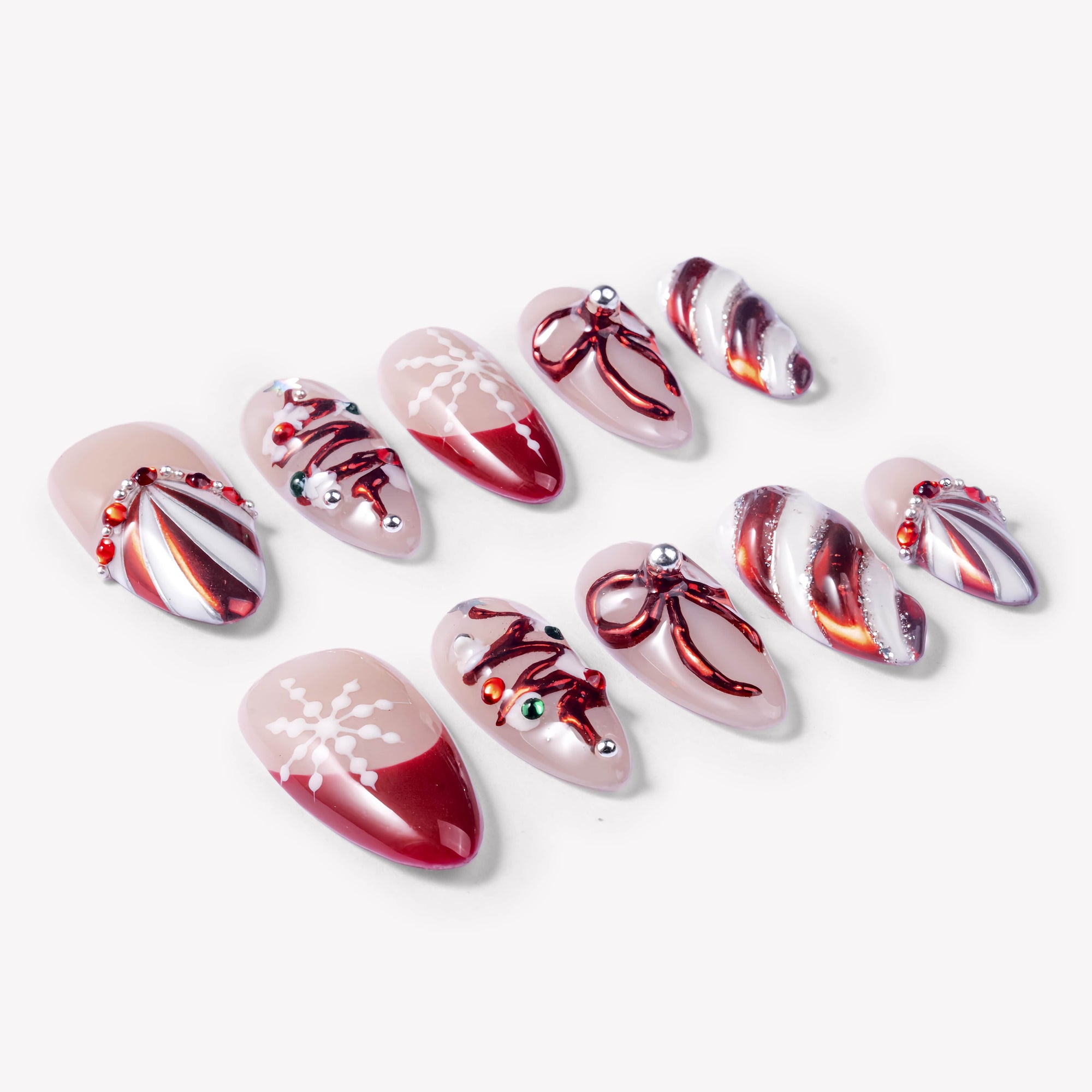Candy Cane Wish Handmade Press On Nails