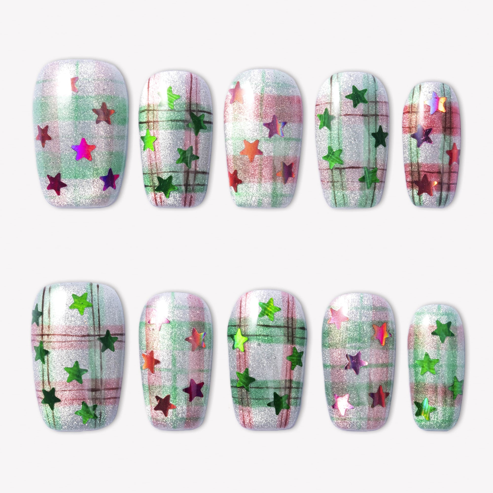 Candy Plaid Galaxy Handmade Press On Nails