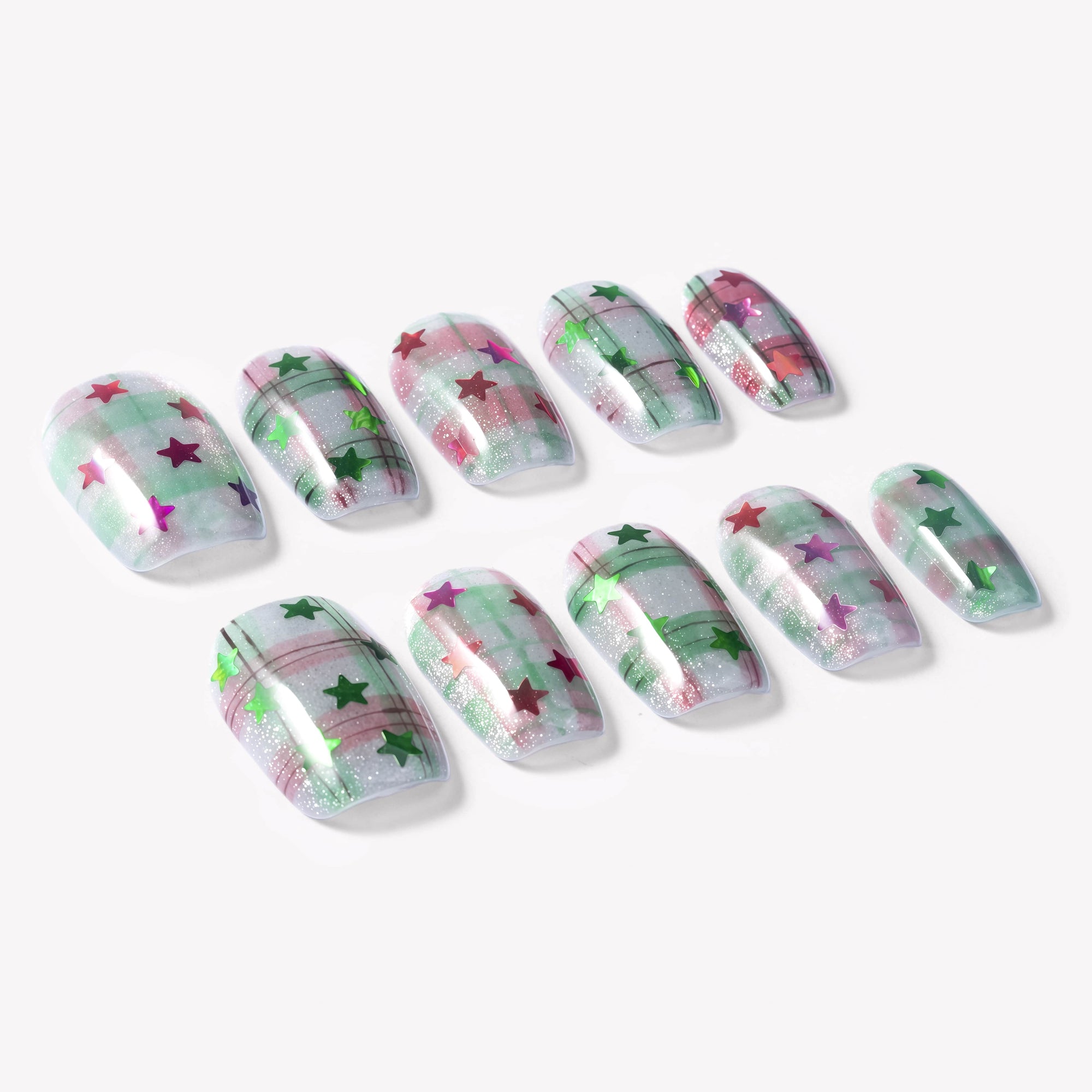 Candy Plaid Galaxy Handmade Press On Nails
