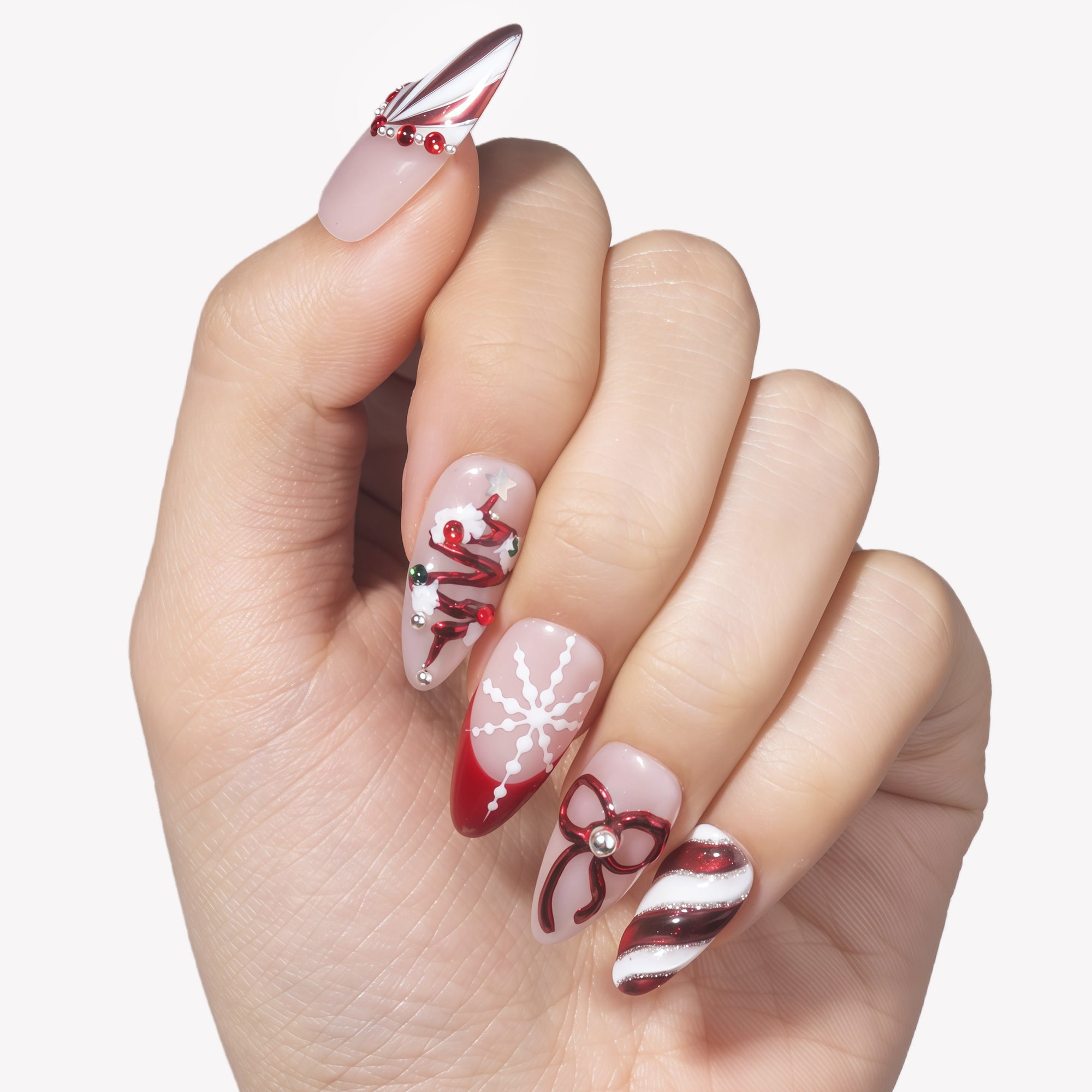 Candy Cane Wish Handmade Press On Nails
