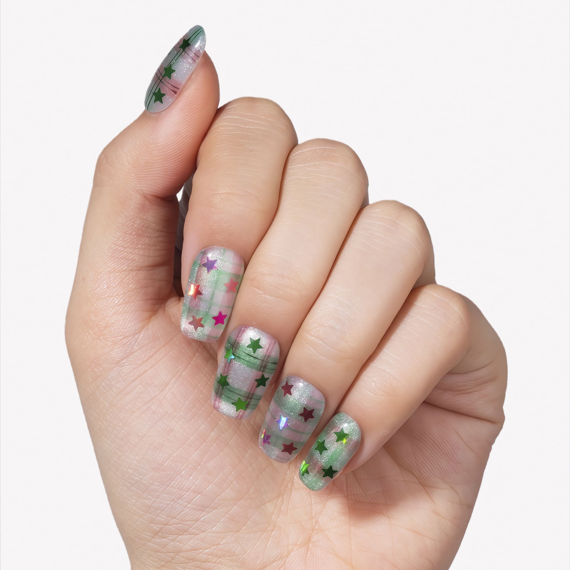 Candy Plaid Galaxy Handmade Press On Nails