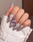 Violet Crystal Blossom Luxury Press On Nails | Purple 3D Crystal Nail Design