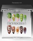 Matcha & Boba handmade press on nails displayed in a clear acrylic case with branded packaging and a white backing card