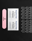 Press-on nail size chart showing XS, S, M, and L measurements in millimeters and inches.