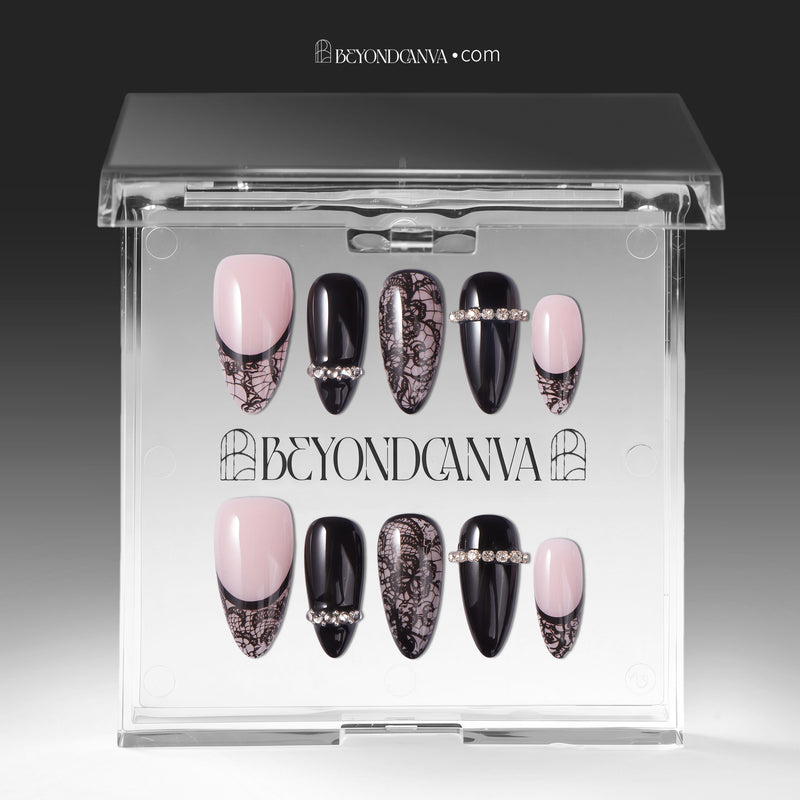 Noir Chantilly Handmade Press On Nails
