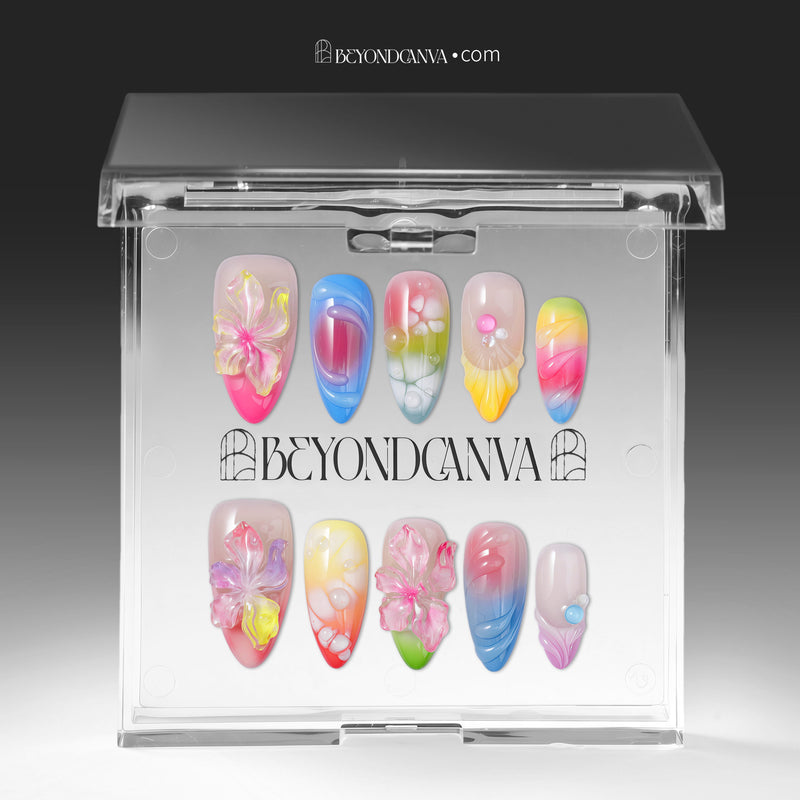 Glass Petals(Random Flower Colors) Handmade Press On Nails