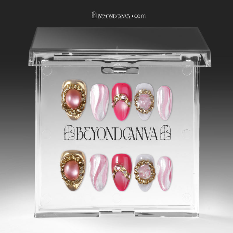Rose Quartz Love &amp; Heart Healing Handmade Press On Nails