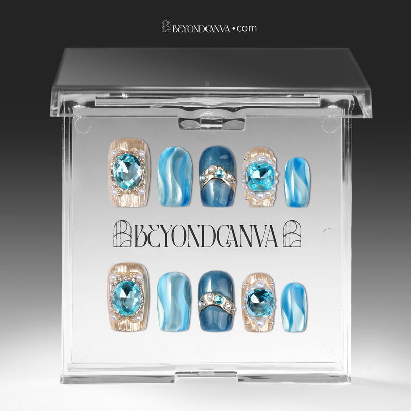 Aquamarine Regal Handmade Press On Nails