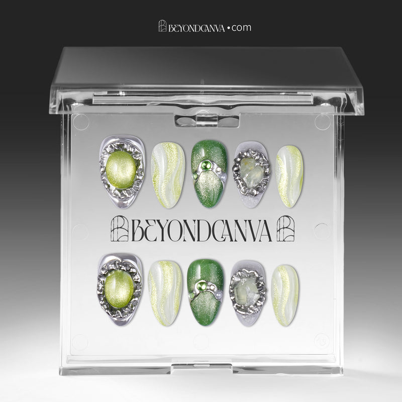Green Quartz Career &amp; Vitality Handmade Press On Nails