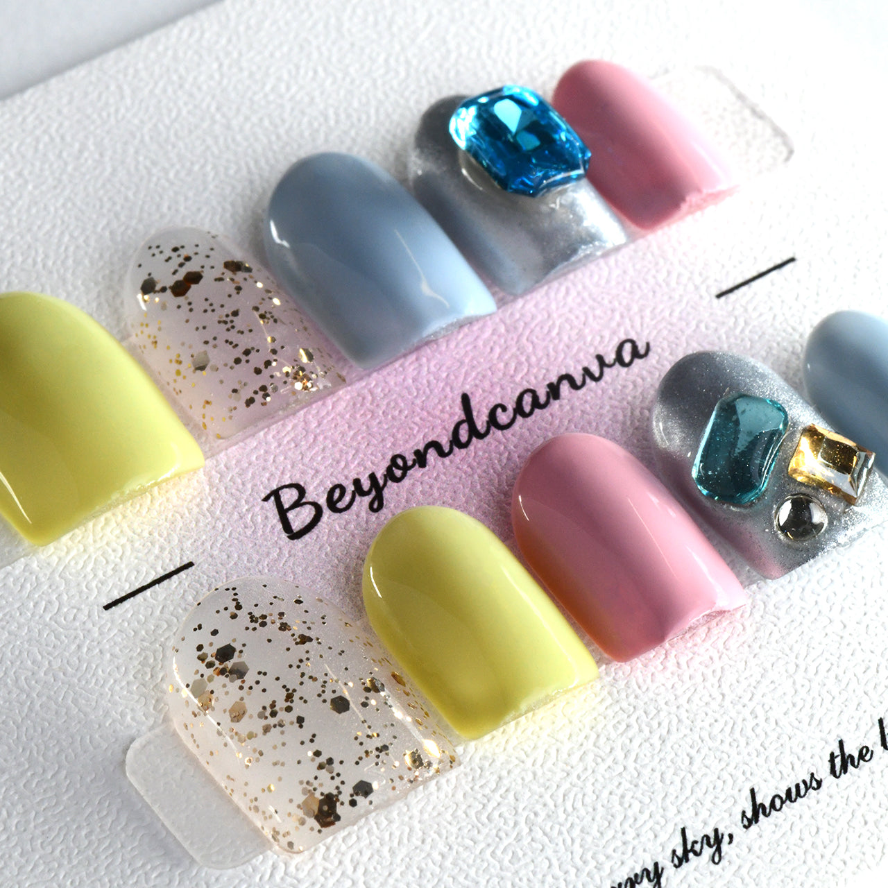 Cute Bling Short Square Handmade Press on Nails With Diamonds-BEYONDCANVA
