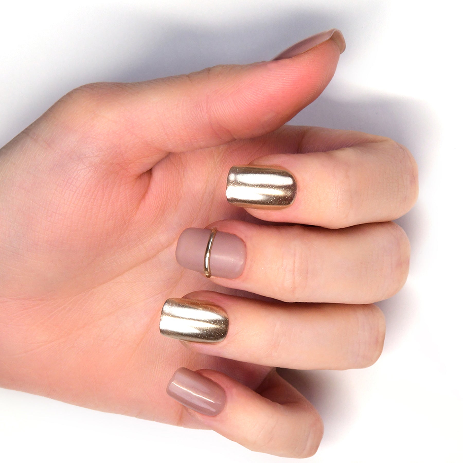 Metal Gold White Handmade Press On Nails