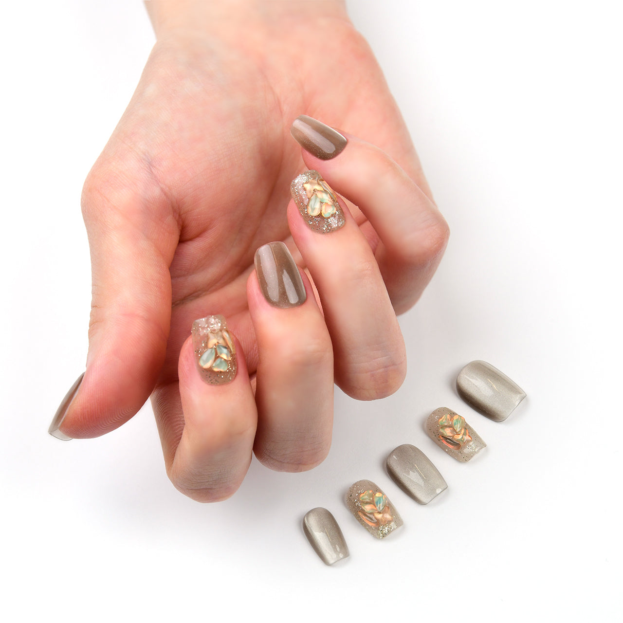 Elegant Grey Acrylic Short Square Glitter Diamond Handmade Press On Nails BEYONDCANVA