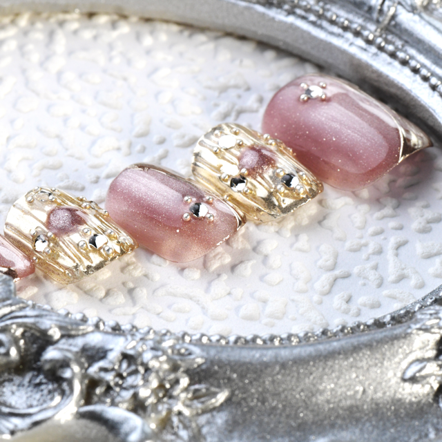 Exquisite Pink Short Square Handmade Press On Nails With Rhinestones-BEYONDCANVA