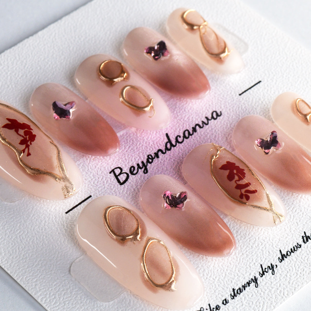 Exquisite Pink Acrylic Long Almond Cat Eyes Handmade Press On Nails BEYONDCANVA
