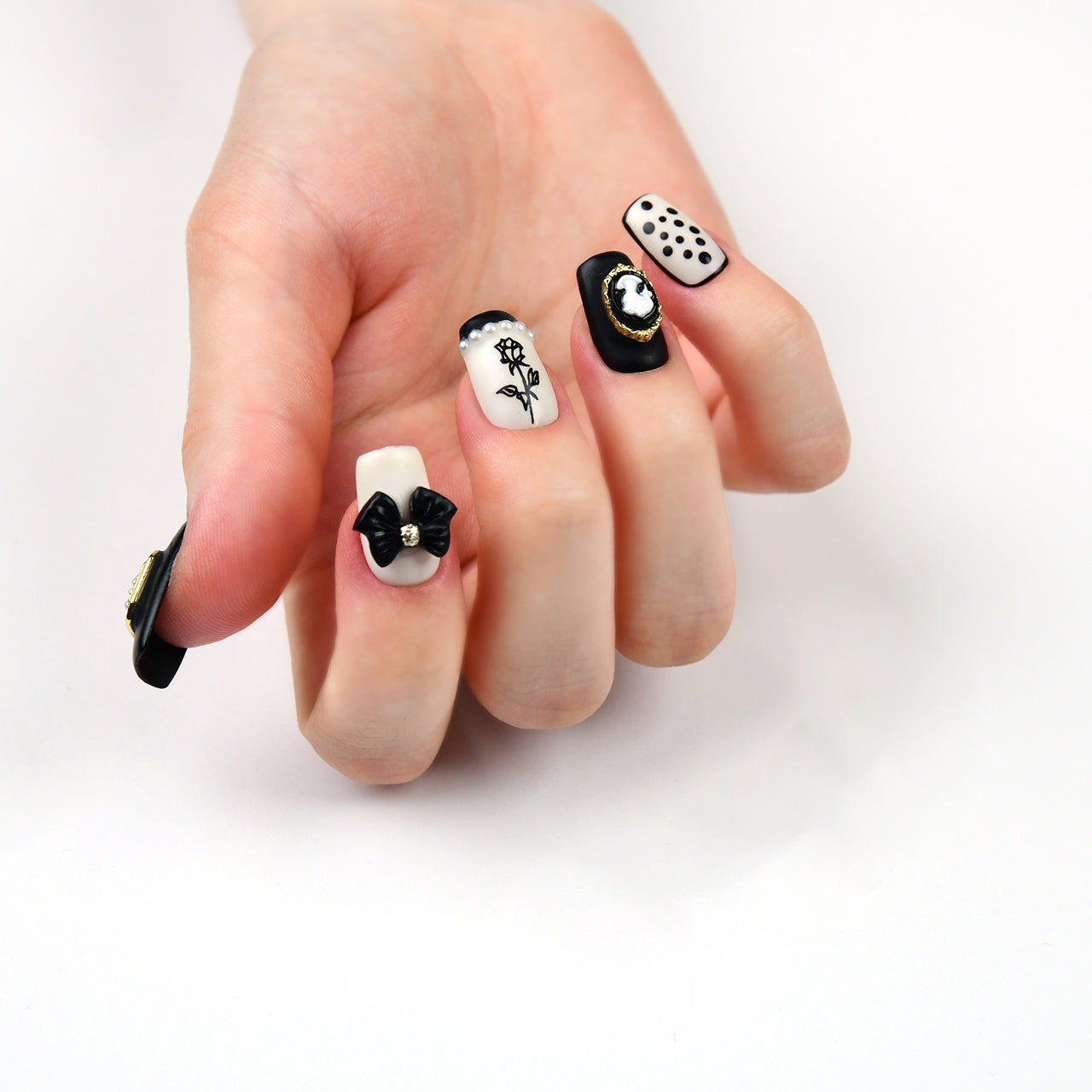 Monochrome Elegance Handmade Press On Nails