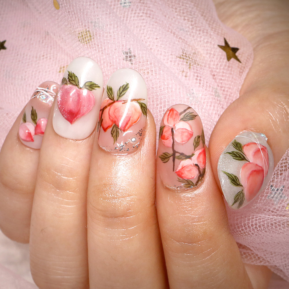 Peach Blossom Elegance Handmade Press On Nails