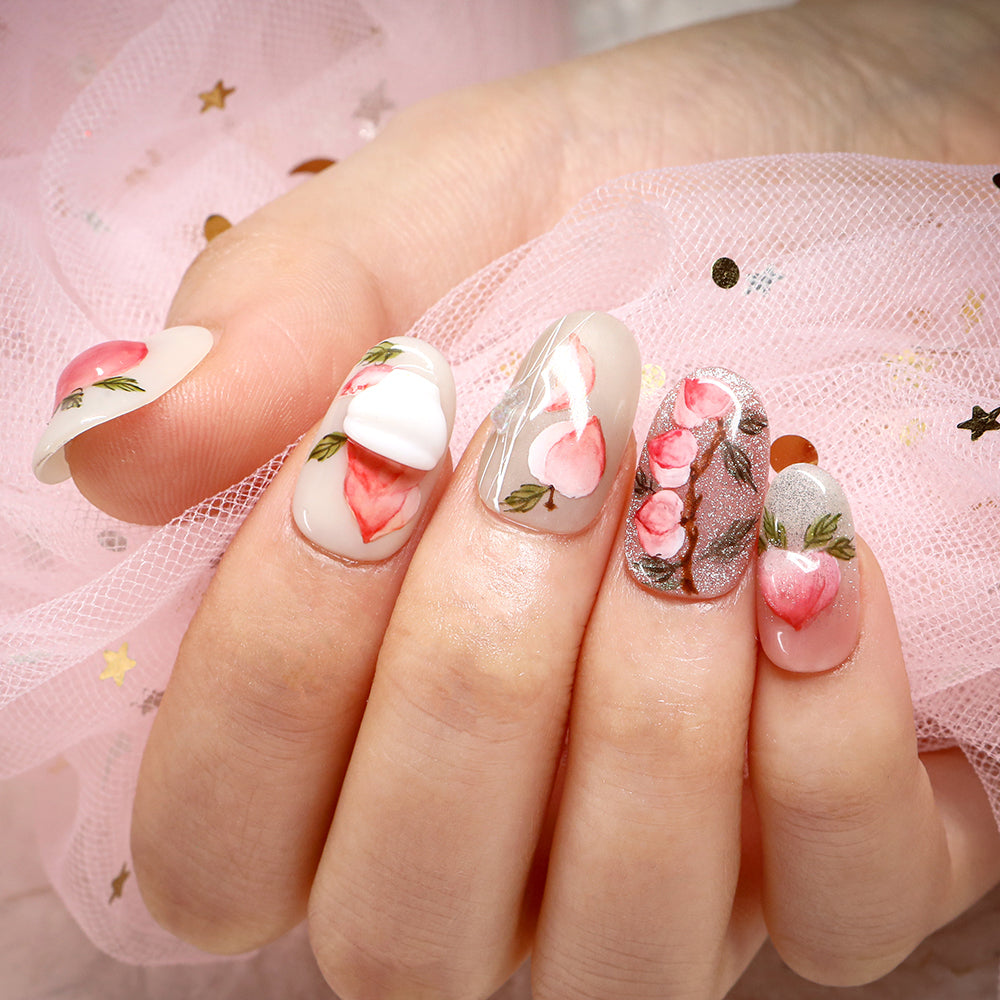 Peach Blossom Elegance Handmade Press On Nails