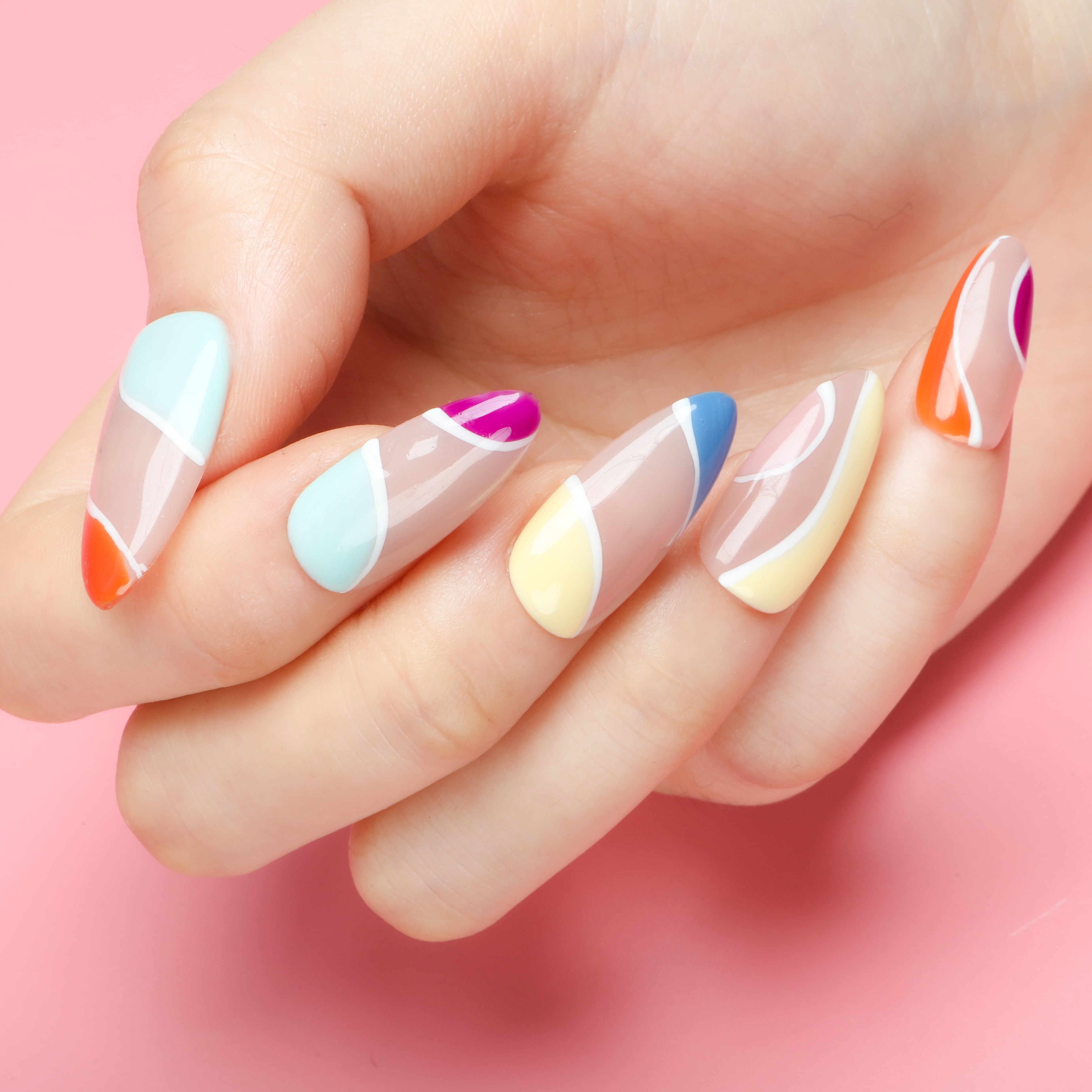 Vibrant Color Cascade Handmade Press On Nails