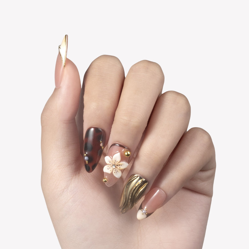 Golden Bloom Handmade Press On Nails