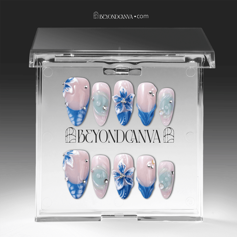 Azure Bloom Handmade Press On Nails