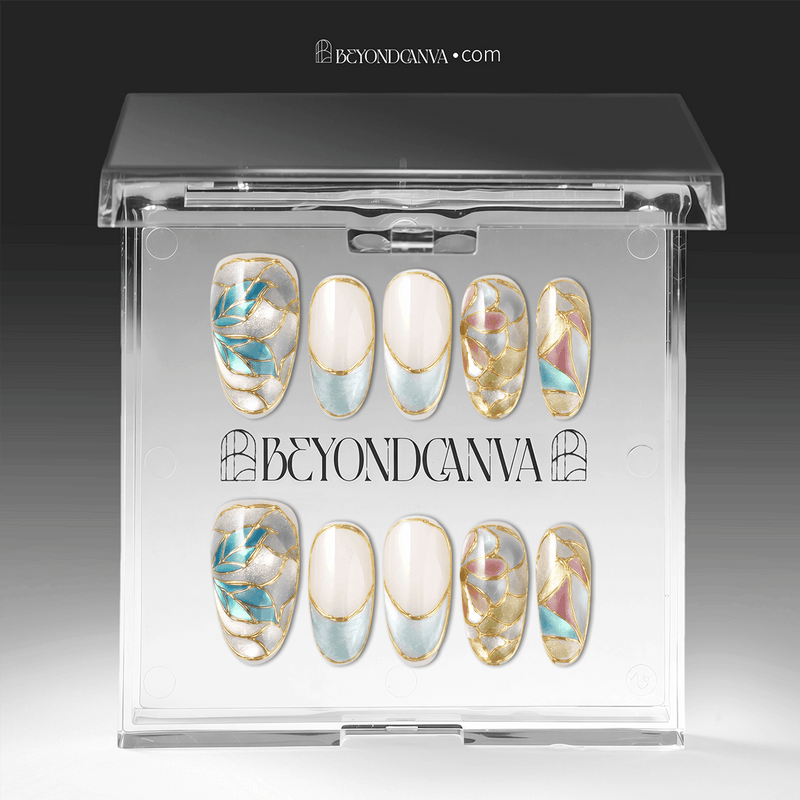 Stained Glass Leaves Handmade Press On Nails