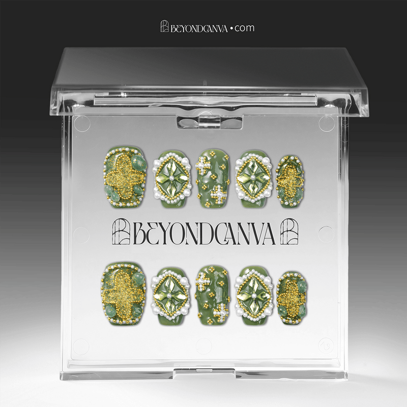 Emerald Crown Handmade Press On Nails