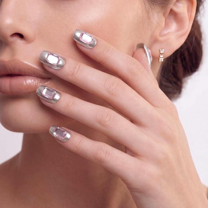 Pink Bijou Chrome Handmade Press On Nails