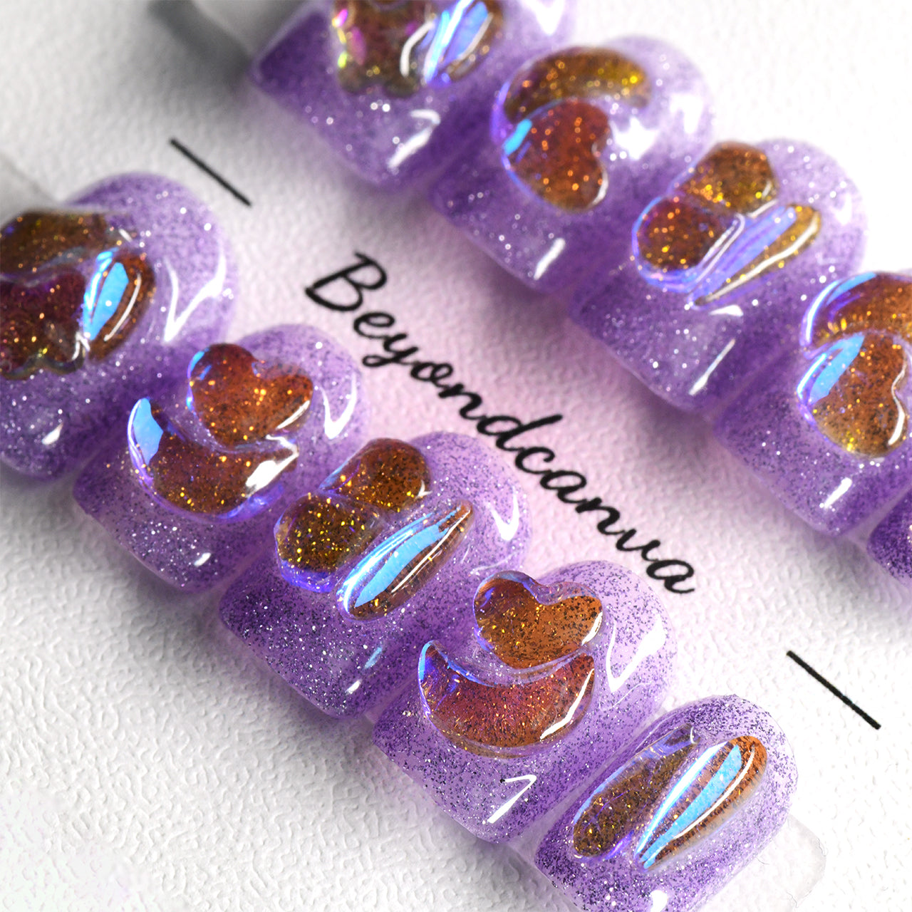 Sparkle Purple Glitter Short Square Handmade Press 0n Nails With Rhinestones-BEYONDCANVA