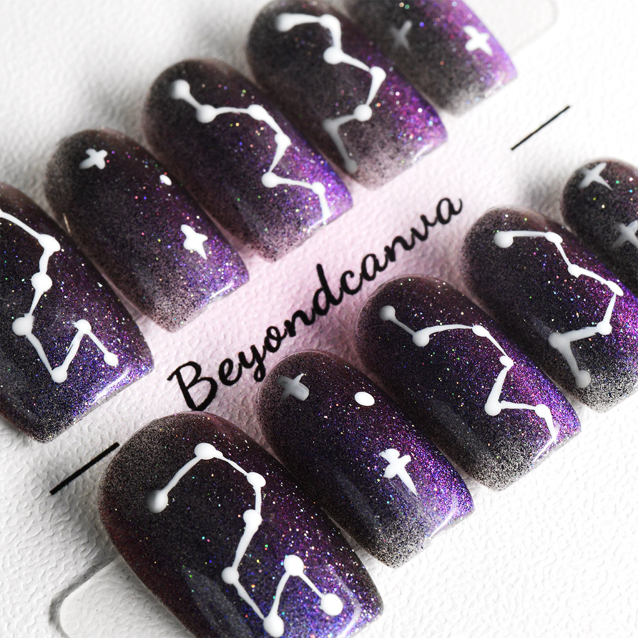 Bling Purple Acrylic Medium Square Handmade Press On Nails BEYONDCANVA 